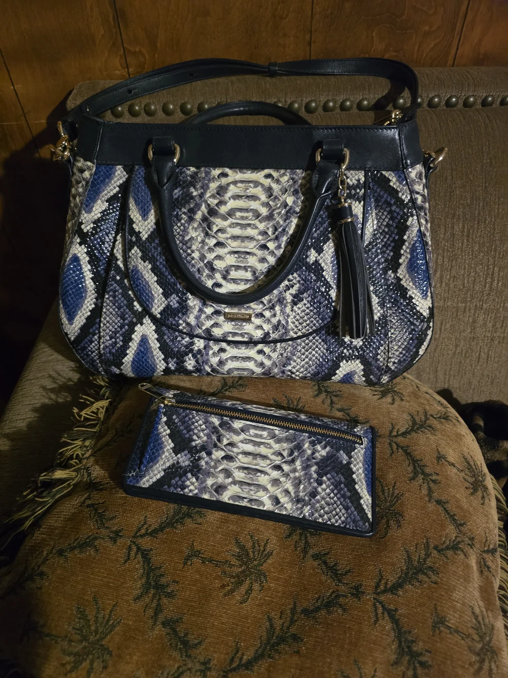 Brahmin Raelynn Ballington Satchel in Cobalt blue snakeskin W/ Matching Wallet - Picture 11 of 16